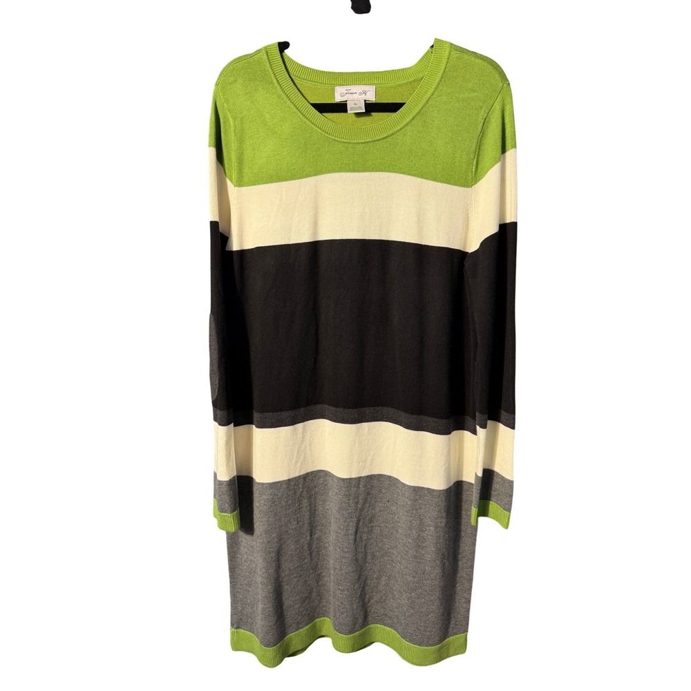 Jessica H Womens XL Colorblock Knit Sweater Dress Green Black Grey Long Sleeve